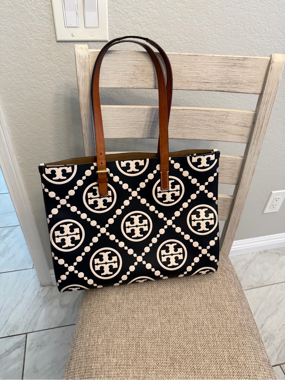 Tory Burch T Monogram Embossed Leather Tote Bag